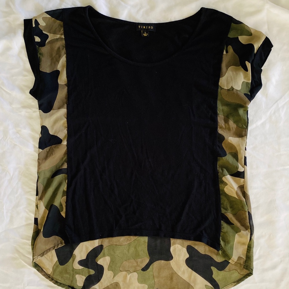 Black/mesh camo top